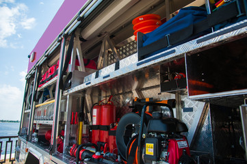 Fototapeta premium Rescue fire truck equipment