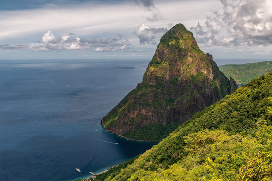 View Of The Famous Piton Mountains In St Lucia