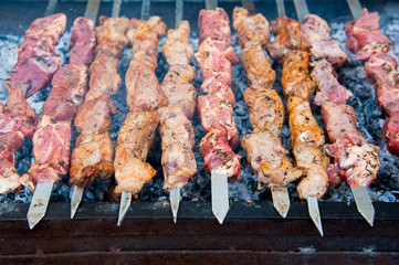 Cooking shashlik on the mangal