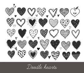 Set of hand drawn doodle sketch hearts. Vector illustration