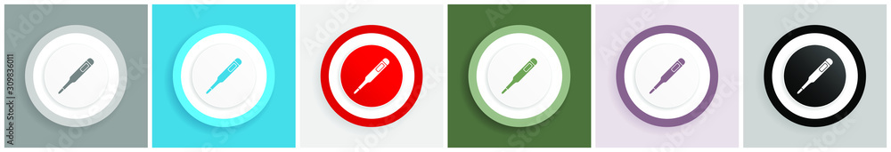 Leinwandbilder electronic digital medical thermometer icon vector illustrations in 6 colors options for web design 