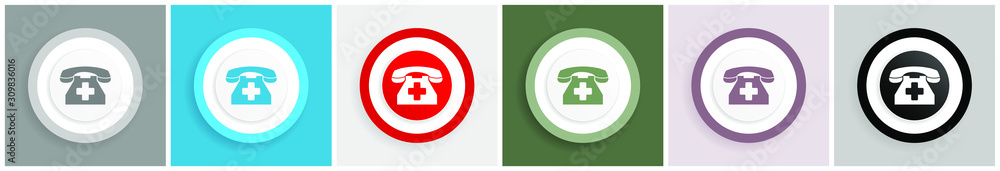 Aufkleber emergency call icon, phone vector illustrations in 6 colors options for web design and mobile applic