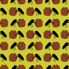 Dung beetle and dung ball pattern seamless. vector background