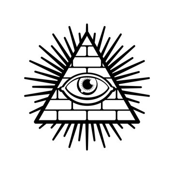 All-seeing eye. Symbol of world government. Illuminati conspiracy theory. sacred sign. Pyramid with an eye.
