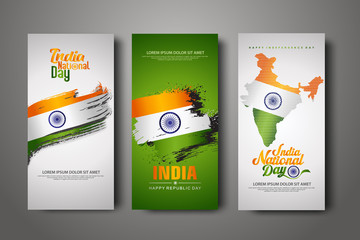 Happy India Day Celebration vertical banner Background set.