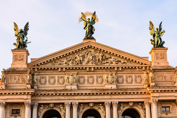Theatre of opera and ballet in Lviv, Ukraine. Some details of the facade