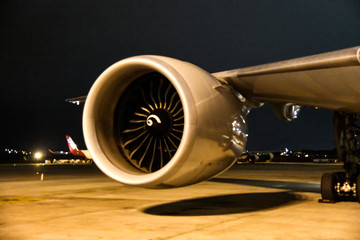 airline jet engine close up