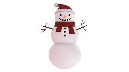Snowman isolated on white background, with a scarf, 3D-rendering