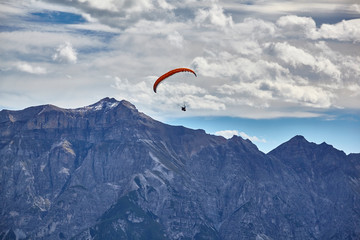 Paragliding in the mountains, in the Stubai Valley, Tyrol, Austria.