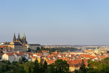 Naklejka na ściany i meble View at Prague castle at sunset with the city view