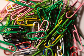 plastic colored paper clips close-up