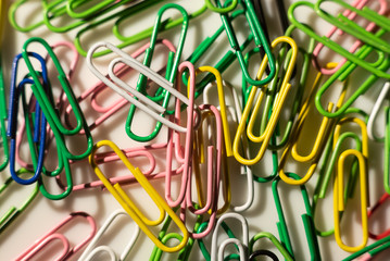 plastic colored paper clips close-up