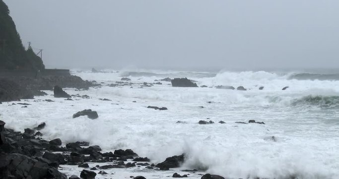 Rough Sea And High Tide During Tropical Storm - Halong