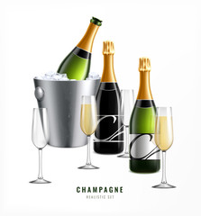 Champagne Bucket Realistic Composition