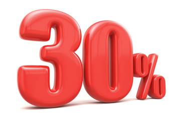 3d render illustration. Red thirty percent on a white background.