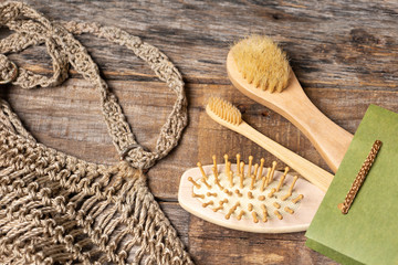 Set of personal hygiene tools made from wood
