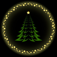 Christmas tree background with circle of stars