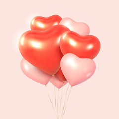 Fototapeta na wymiar Balloon hearts composition. 14 February festive background. Happy Valentine's Day greeting card. Eps10 vector. 