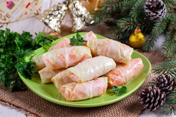 Sauerkraut. Pickled cabbage rolls