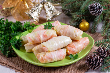 Sauerkraut. Pickled cabbage rolls