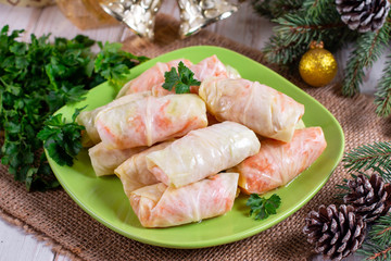 Sauerkraut. Pickled cabbage rolls