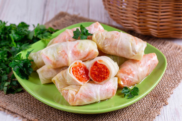 Sauerkraut. Pickled cabbage rolls
