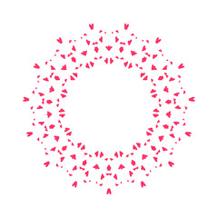 Round floral ornament of pink hearts. Vector beautiful wreath. Design for invitation, wedding, stickers, posters, greeting cards.