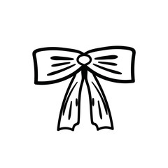 Ribbon bow illustration on white background. Coloring book, card, poster design element.