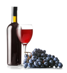 Fototapeta premium Bottle and glass of wine on white background