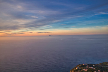 Sunset on the Mediterranean Sea with a view of Sicily.