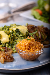 bavarian spinach spaetzle on a plate