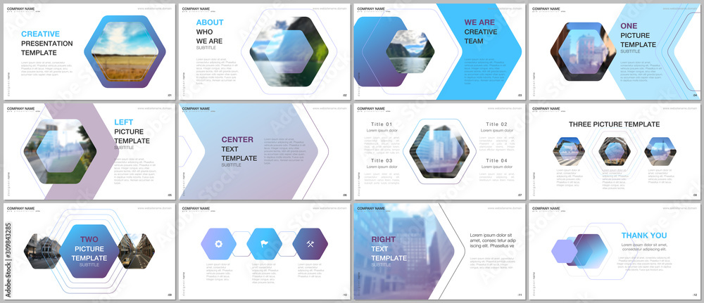 Wall mural minimal presentations design, portfolio vector templates with hexagonal design background, hexagon s