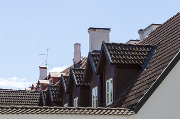 Black tiled roof with attic windows
