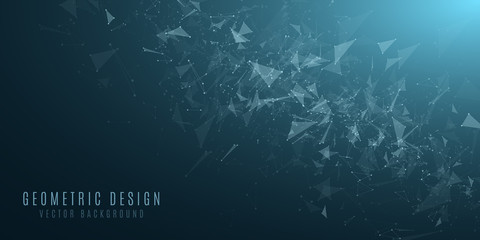 Geometric futuristic background. Glowing blue triangles and abstract lights. Science background. Plexus style. Vector illustration. EPS 10