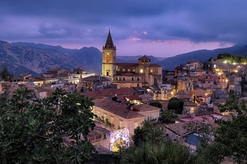 Novara Di Sicilia Mountain Village at twilight, Sicily - 309843487