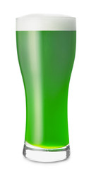 Glass of green beer on white background. St. Patrick's Day celebration