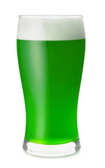 Glass of green beer on white background. St. Patrick's Day celebration