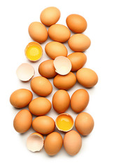 Fresh eggs on white background