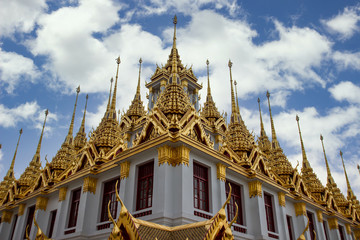 Roof style of Thai temple Bangkok, Thailand. Loha Prasat at Wat Ratchanatdaram