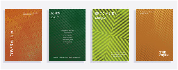 Minimalistic cover design templates. Set of layouts for covers of books, albums, notebooks, reports, magazines. Line halftone gradient effect, flat modern abstract design. Geometric mock-up texture