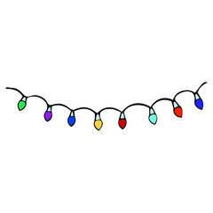 Christmas tree garland. Cartoon style. Vector illustration. Isolated background. Bright Christmas decoration. Electric lights. Decorative decoration from light bulbs. New Year. Festive print.