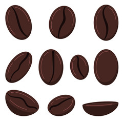 Coffee grains icon set isolated on white background.