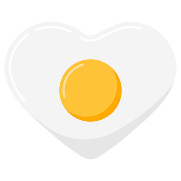 Fried Heart Shape Egg With Yellow Yolk Vector Icon Isolated On White Background.