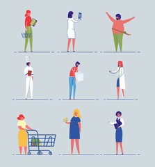 Healthy Nutrition and Dieting Set with People.