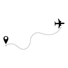 Tourism and travel. Waypoint designed for a tourist trip. and his track on a white background. The movement of the aircraft from one point to another. Vector illustration