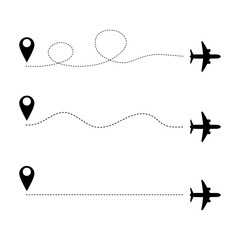 Tourism and travel. Waypoint designed for a tourist trip. and his track on a white background. The movement of the aircraft from one point to another. Vector illustration