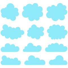 Set of Cloud Icons in trendy flat style isolated on blue background. Cloud symbol for your web site design,