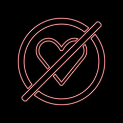 the prohibition of love neon icon. Elements of ban set. Simple icon for websites, web design, mobile app, info graphics