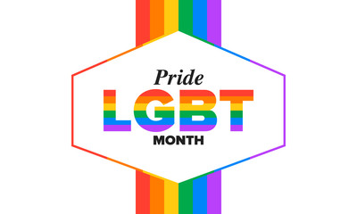 LGBT Pride Month in June. Lesbian Gay Bisexual Transgender. Celebrated annual. LGBT flag. Rainbow love concept. Human rights and tolerance. Poster, card, banner and background. Vector ilustration