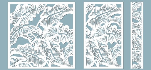 Fototapeta na wymiar Set template for cutting. Palm leaves pattern. Laser cut. Vector illustration.